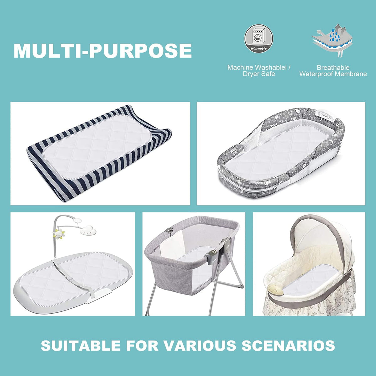 6 Pack Baby Waterproof Changing Pad Liners - Quilted Thicker Ultra Soft Changing Table Cover Liners - Durable & Easy to Clean - White - 23" x 11"