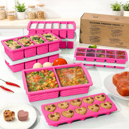 Silicone Freezer Molds for Food, 5-Pack with Steel Rim for Meal Prep