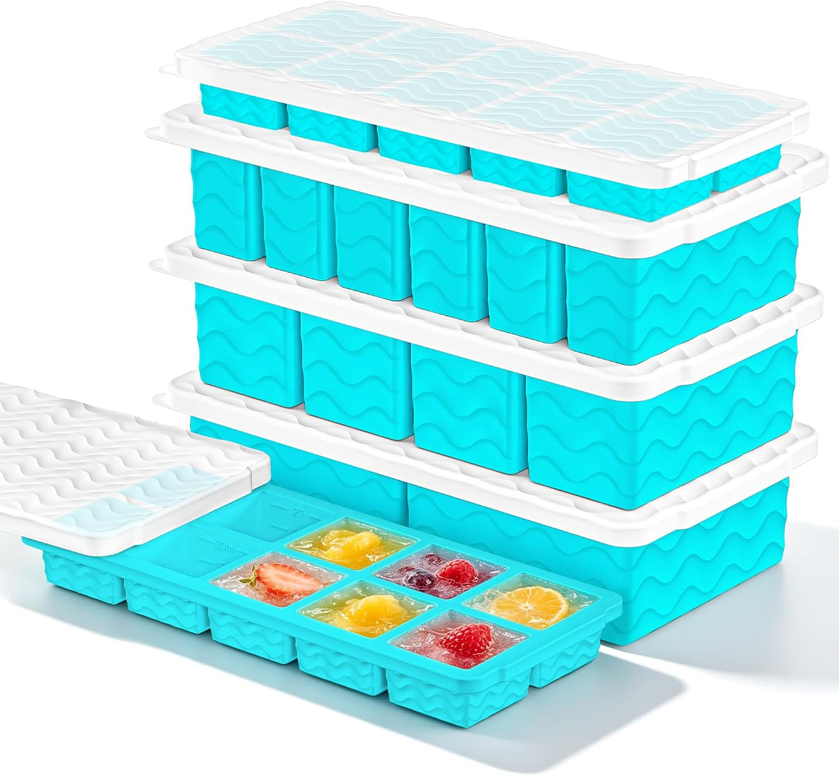 Silicone Freezer Molds for Food, 5-Pack with Steel Rim for Meal Prep