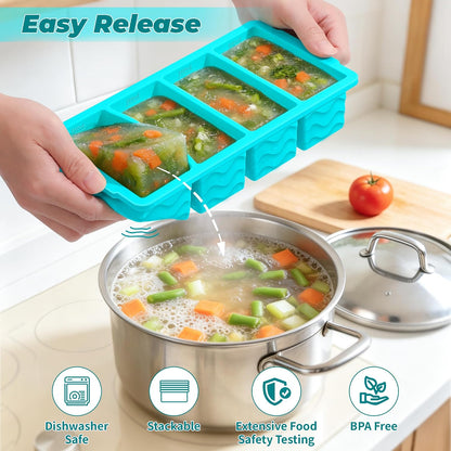 Silicone Freezer Molds for Food, 5-Pack with Steel Rim for Meal Prep