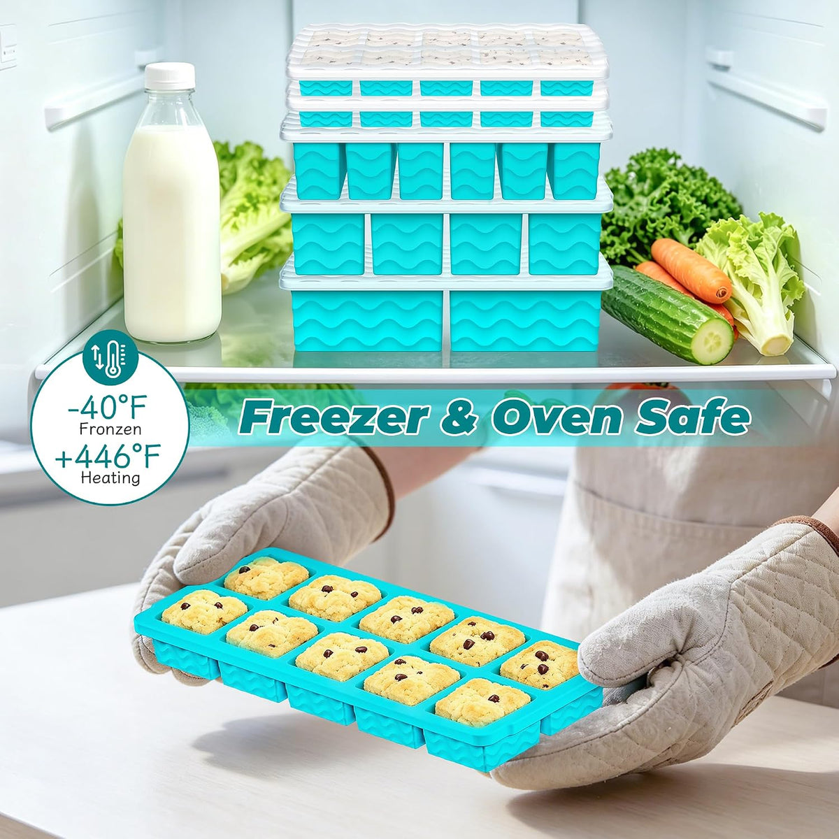 Silicone Freezer Molds for Food, 5-Pack with Steel Rim for Meal Prep