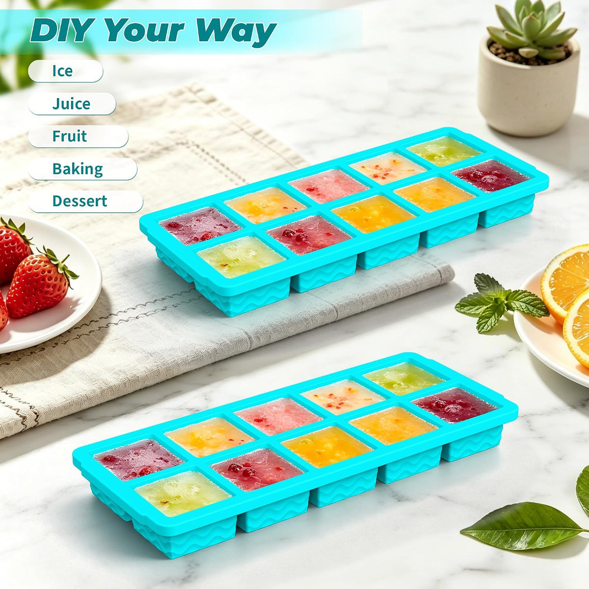 Silicone Freezer Molds for Food, 5-Pack with Steel Rim for Meal Prep