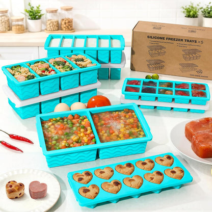 Silicone Freezer Molds for Food, 5-Pack with Steel Rim for Meal Prep