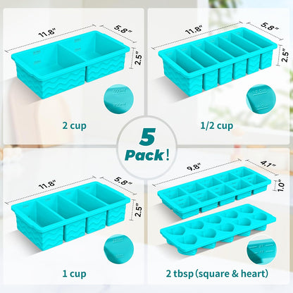 Silicone Freezer Molds for Food, 5-Pack with Steel Rim for Meal Prep