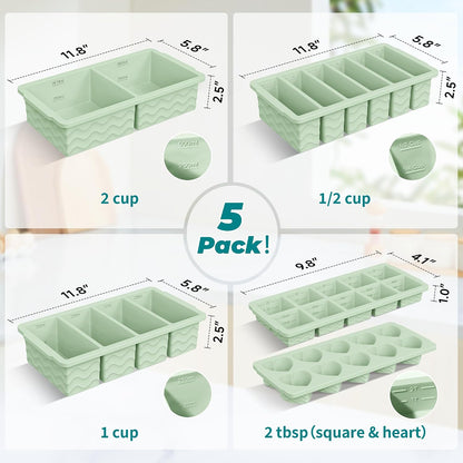 Silicone Freezer Molds for Food, 5-Pack with Steel Rim for Meal Prep