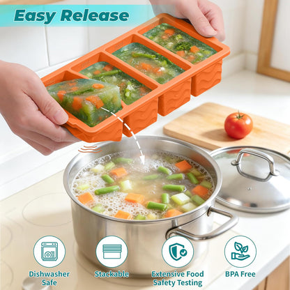 Silicone Freezer Molds for Food, 5-Pack with Steel Rim for Meal Prep