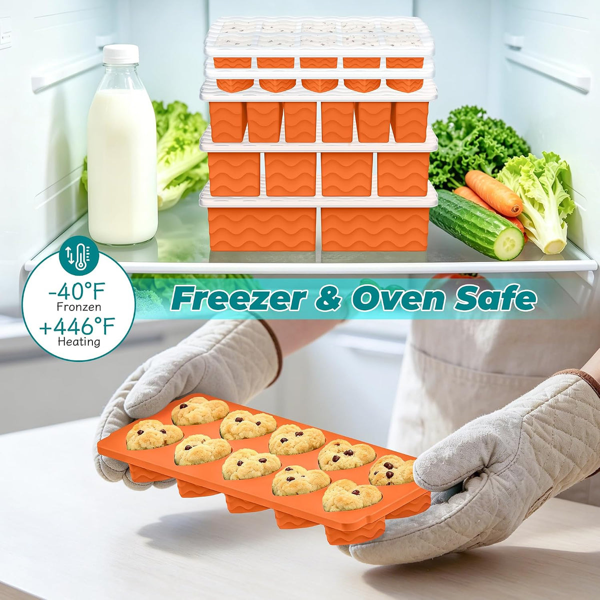 Silicone Freezer Molds for Food, 5-Pack with Steel Rim for Meal Prep