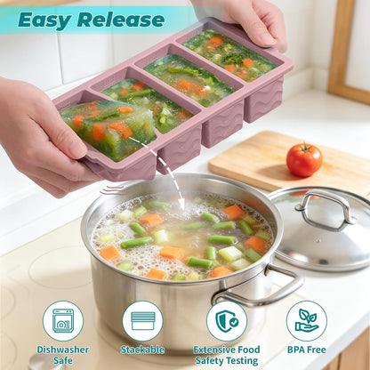 Silicone Freezer Molds for Food, 5-Pack with Steel Rim for Meal Prep