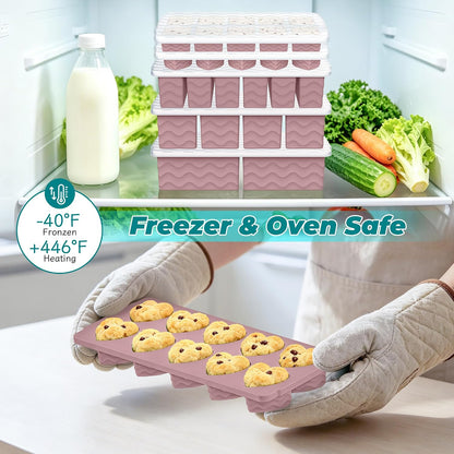 Silicone Freezer Molds for Food, 5-Pack with Steel Rim for Meal Prep