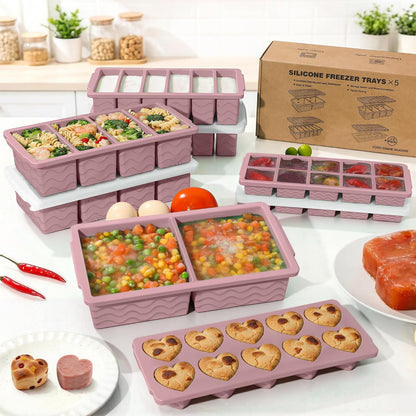 Silicone Freezer Molds for Food, 5-Pack with Steel Rim for Meal Prep