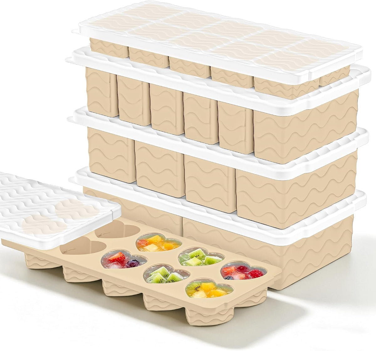 Silicone Freezer Molds for Food, 5-Pack with Steel Rim for Meal Prep