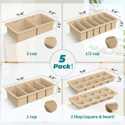 Silicone Freezer Molds for Food, 5-Pack with Steel Rim for Meal Prep