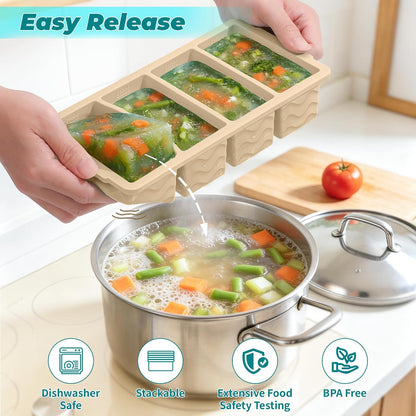 Silicone Freezer Molds for Food, 5-Pack with Steel Rim for Meal Prep