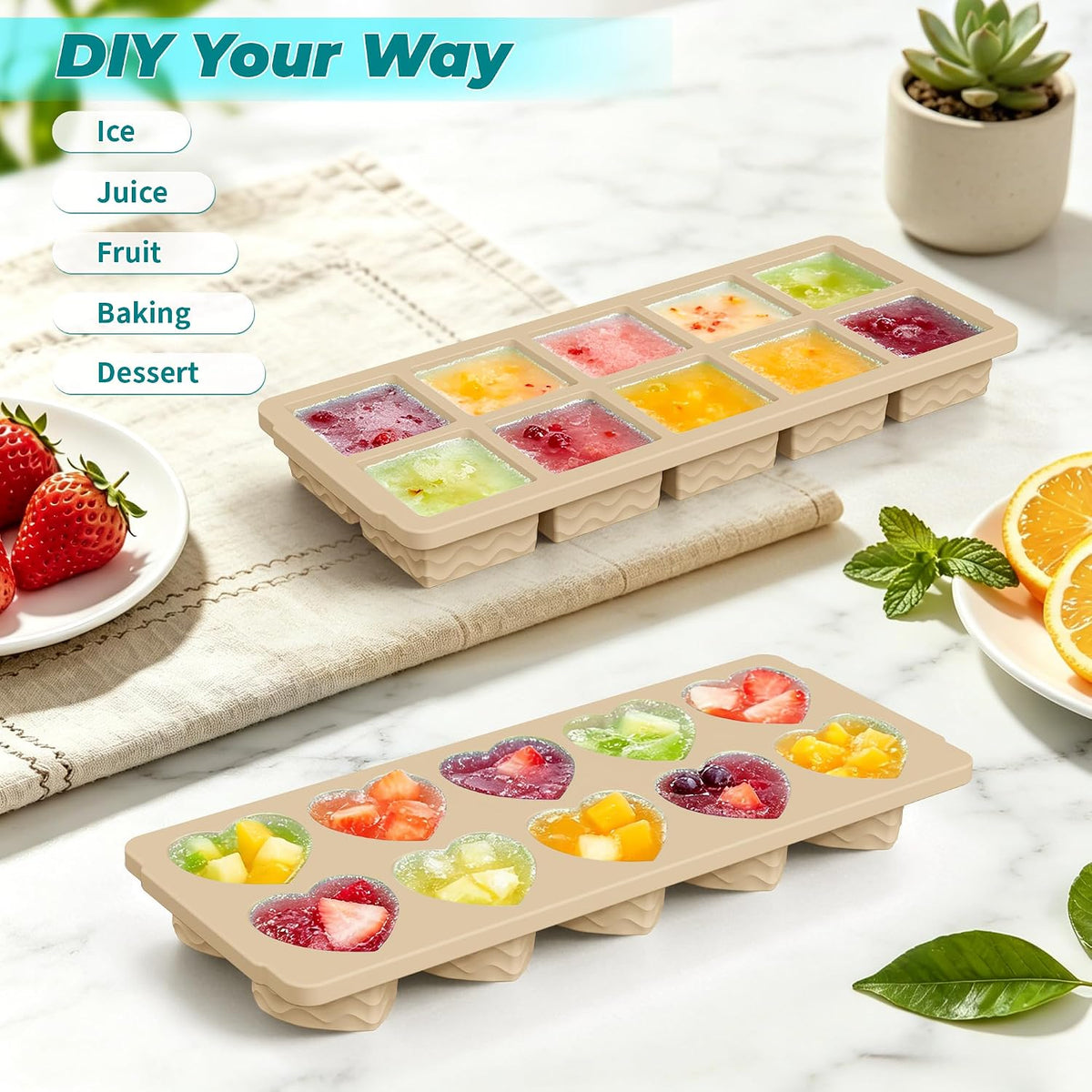 Silicone Freezer Molds for Food, 5-Pack with Steel Rim for Meal Prep