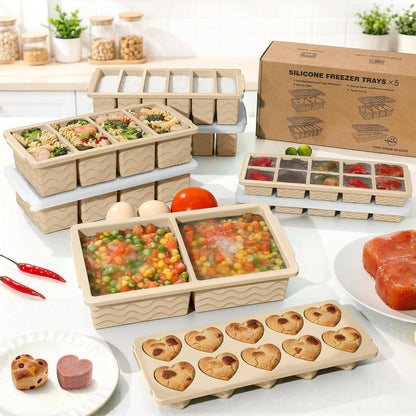 Silicone Freezer Molds for Food, 5-Pack with Steel Rim for Meal Prep