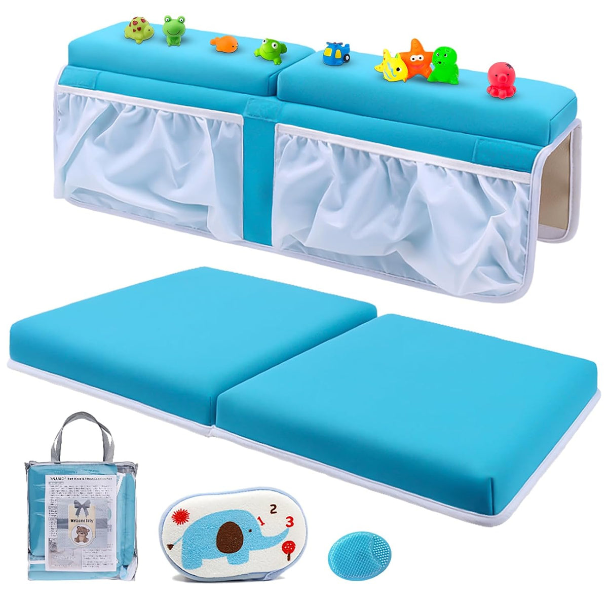 Bath Kneeler and Elbow Rest Pad Set for Baby Bathtub, Thick Non-Slip Bathing Kneeling Mat Cushion Quick Drying Bathtub Knee Saver with Arm Support and Pockets for Bathroom Bathing time Comfort, Gray