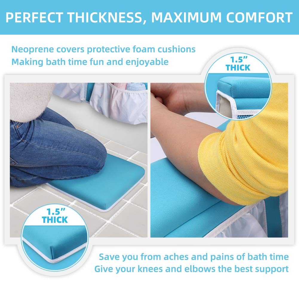 Bath Kneeler and Elbow Rest Pad Set for Baby Bathtub, Thick Non-Slip Bathing Kneeling Mat Cushion Quick Drying Bathtub Knee Saver with Arm Support and Pockets for Bathroom Bathing time Comfort, Gray