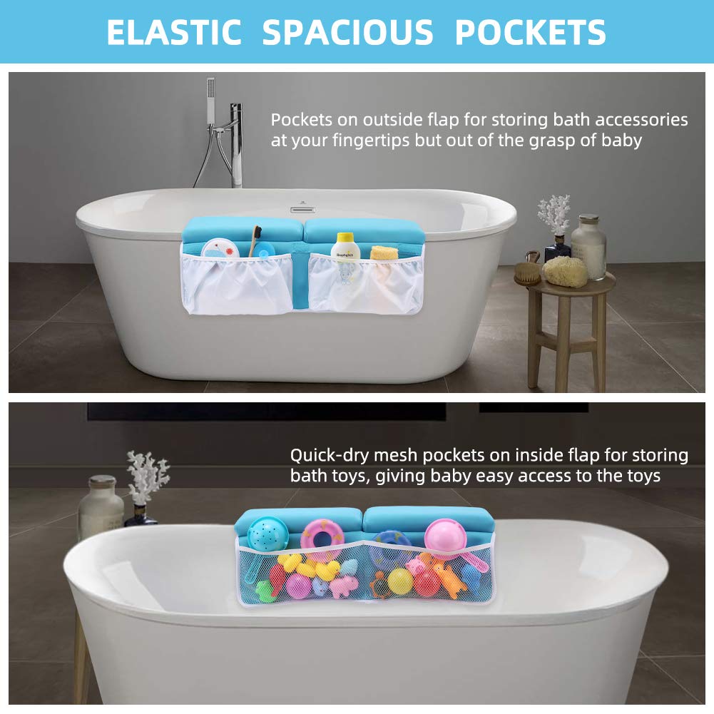 Bath Kneeler and Elbow Rest Pad Set for Baby Bathtub, Thick Non-Slip Bathing Kneeling Mat Cushion Quick Drying Bathtub Knee Saver with Arm Support and Pockets for Bathroom Bathing time Comfort, Gray