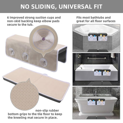 Bath Kneeler and Elbow Rest Pad Set for Baby Bathtub, Thick Non-Slip Bathing Kneeling Mat Cushion Quick Drying Bathtub Knee Saver with Arm Support and Pockets for Bathroom Bathing time Comfort, Gray