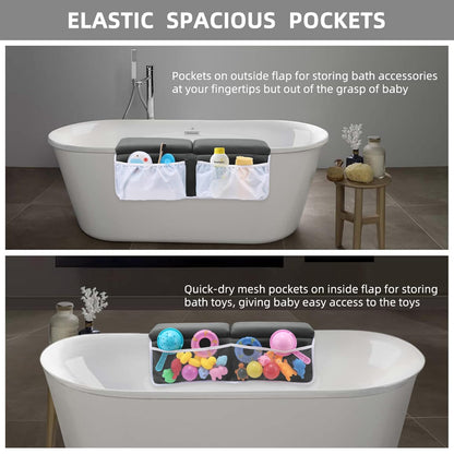 Bath Kneeler and Elbow Rest Pad Set for Baby Bathtub, Thick Non-Slip Bathing Kneeling Mat Cushion Quick Drying Bathtub Knee Saver with Arm Support and Pockets for Bathroom Bathing time Comfort, Gray