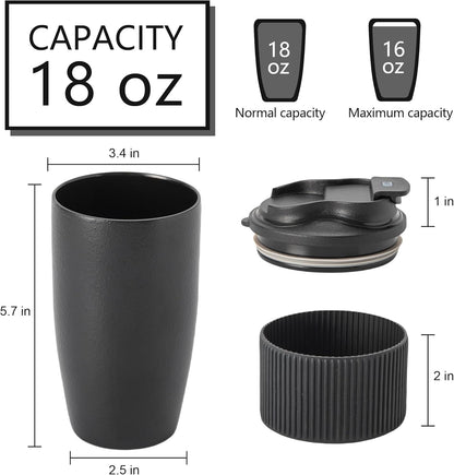 16oz Large Heavyweight Ceramic Travel Mug, Leakproof (Black) | 16oz Large Travel, Heavyweight Ceramic, Leakproof PP Lid, Silicone Sleeve, Microwave & Dishwasher Safe, Gift Ready