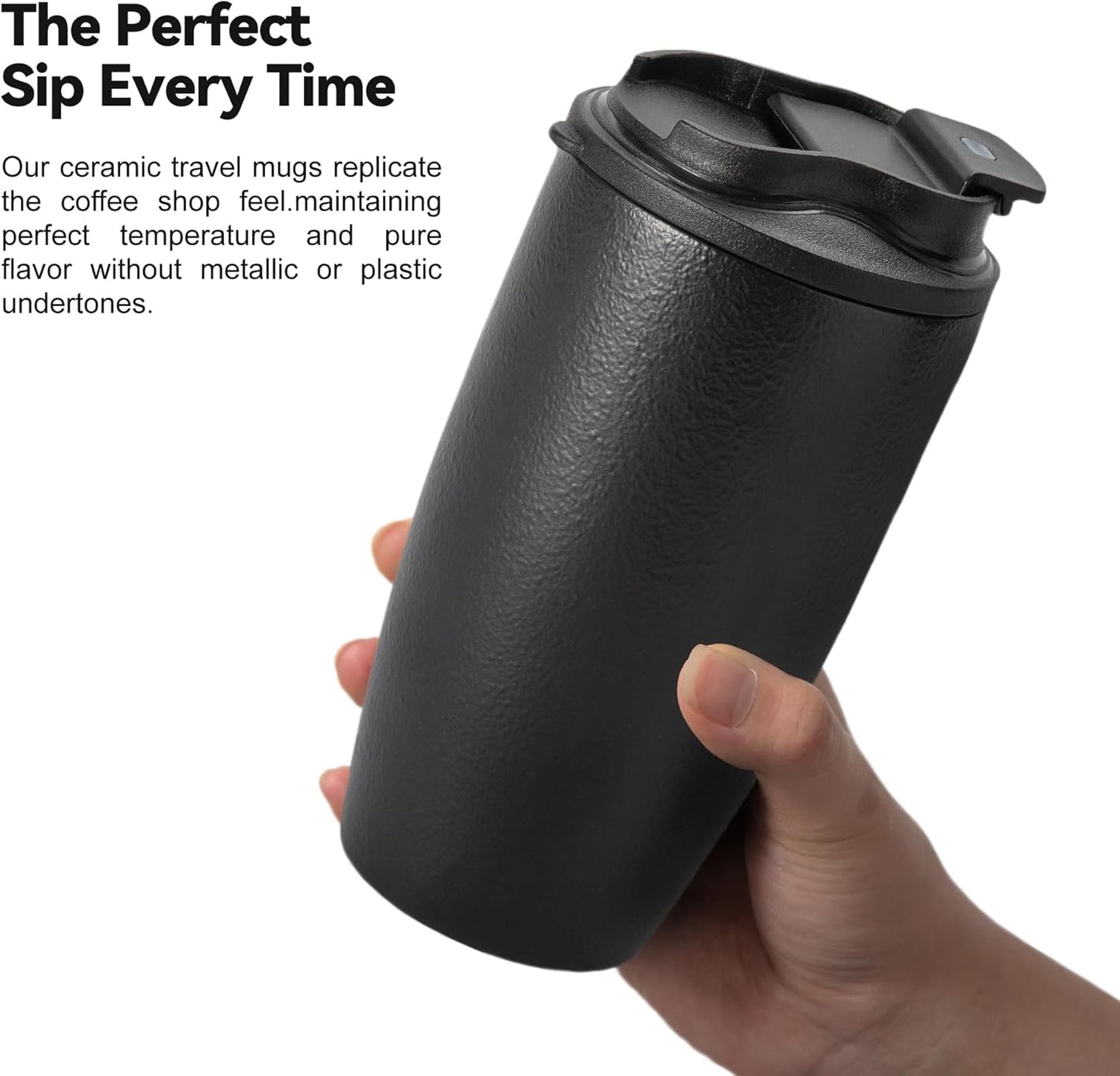 16oz Large Heavyweight Ceramic Travel Mug, Leakproof (Black) | 16oz Large Travel, Heavyweight Ceramic, Leakproof PP Lid, Silicone Sleeve, Microwave & Dishwasher Safe, Gift Ready