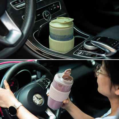 16oz Large Heavyweight Ceramic Travel Mug, Leakproof (Black) | 16oz Large Travel, Heavyweight Ceramic, Leakproof PP Lid, Silicone Sleeve, Microwave & Dishwasher Safe, Gift Ready