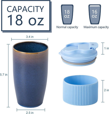 16oz Large Heavyweight Ceramic Travel Mug, Leakproof (Black) | 16oz Large Travel, Heavyweight Ceramic, Leakproof PP Lid, Silicone Sleeve, Microwave & Dishwasher Safe, Gift Ready