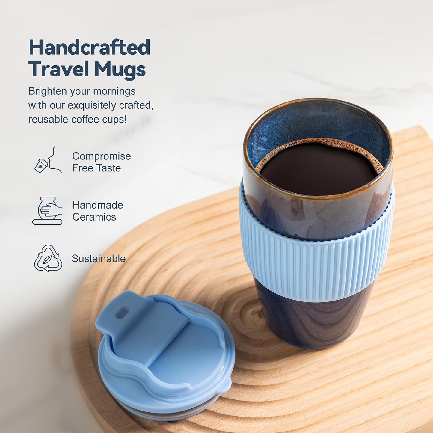 16oz Large Heavyweight Ceramic Travel Mug, Leakproof (Black) | 16oz Large Travel, Heavyweight Ceramic, Leakproof PP Lid, Silicone Sleeve, Microwave & Dishwasher Safe, Gift Ready