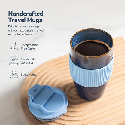 16oz Large Heavyweight Ceramic Travel Mug, Leakproof (Black) | 16oz Large Travel, Heavyweight Ceramic, Leakproof PP Lid, Silicone Sleeve, Microwave & Dishwasher Safe, Gift Ready