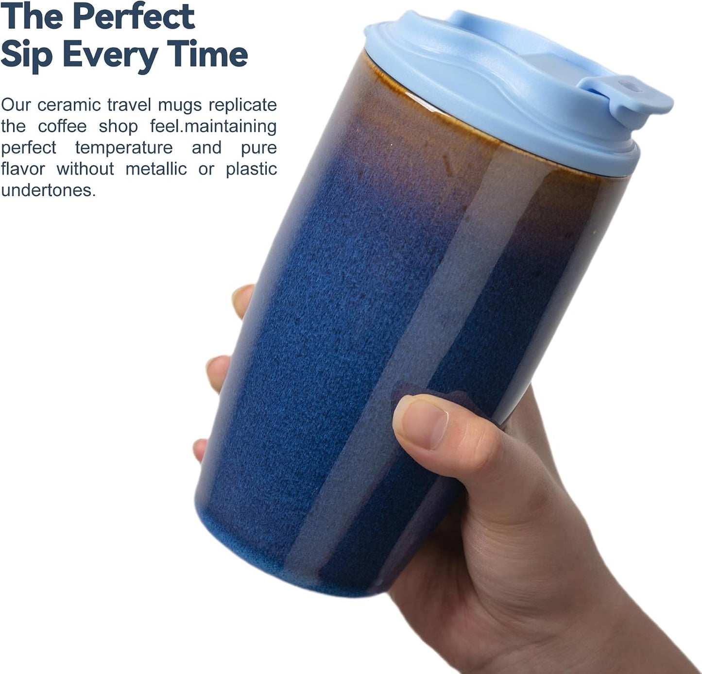 16oz Large Heavyweight Ceramic Travel Mug, Leakproof (Black) | 16oz Large Travel, Heavyweight Ceramic, Leakproof PP Lid, Silicone Sleeve, Microwave & Dishwasher Safe, Gift Ready
