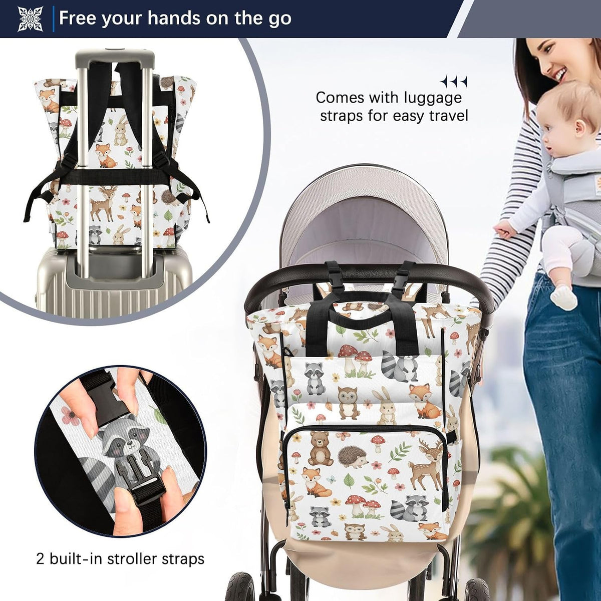 Leopard Light Gray Diaper Bag Backpack Insulated Pockets Organizer Bag Diaper Backpack for Boy Girl Unisex Baby Women Travel - Colors A