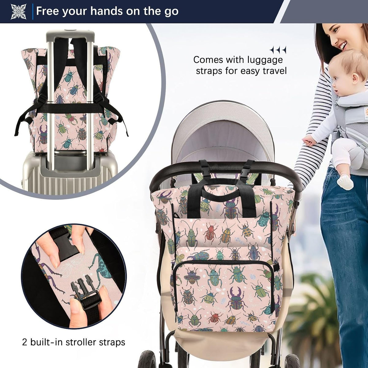 Leopard Light Gray Diaper Bag Backpack Insulated Pockets Organizer Bag Diaper Backpack for Boy Girl Unisex Baby Women Travel - Colors A