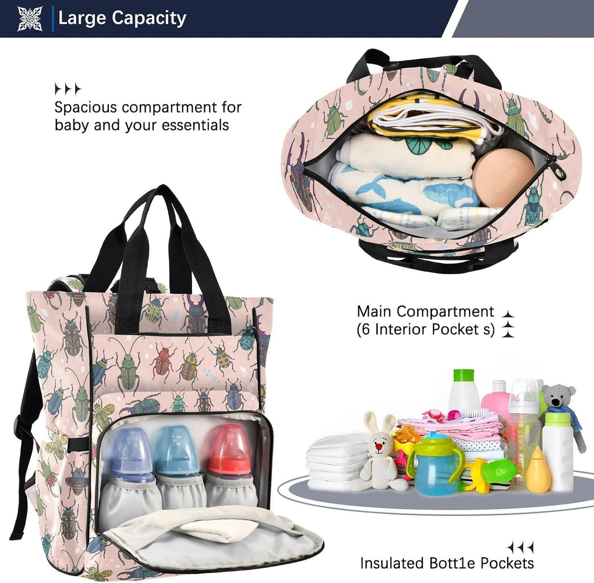 Leopard Light Gray Diaper Bag Backpack Insulated Pockets Organizer Bag Diaper Backpack for Boy Girl Unisex Baby Women Travel - Colors A