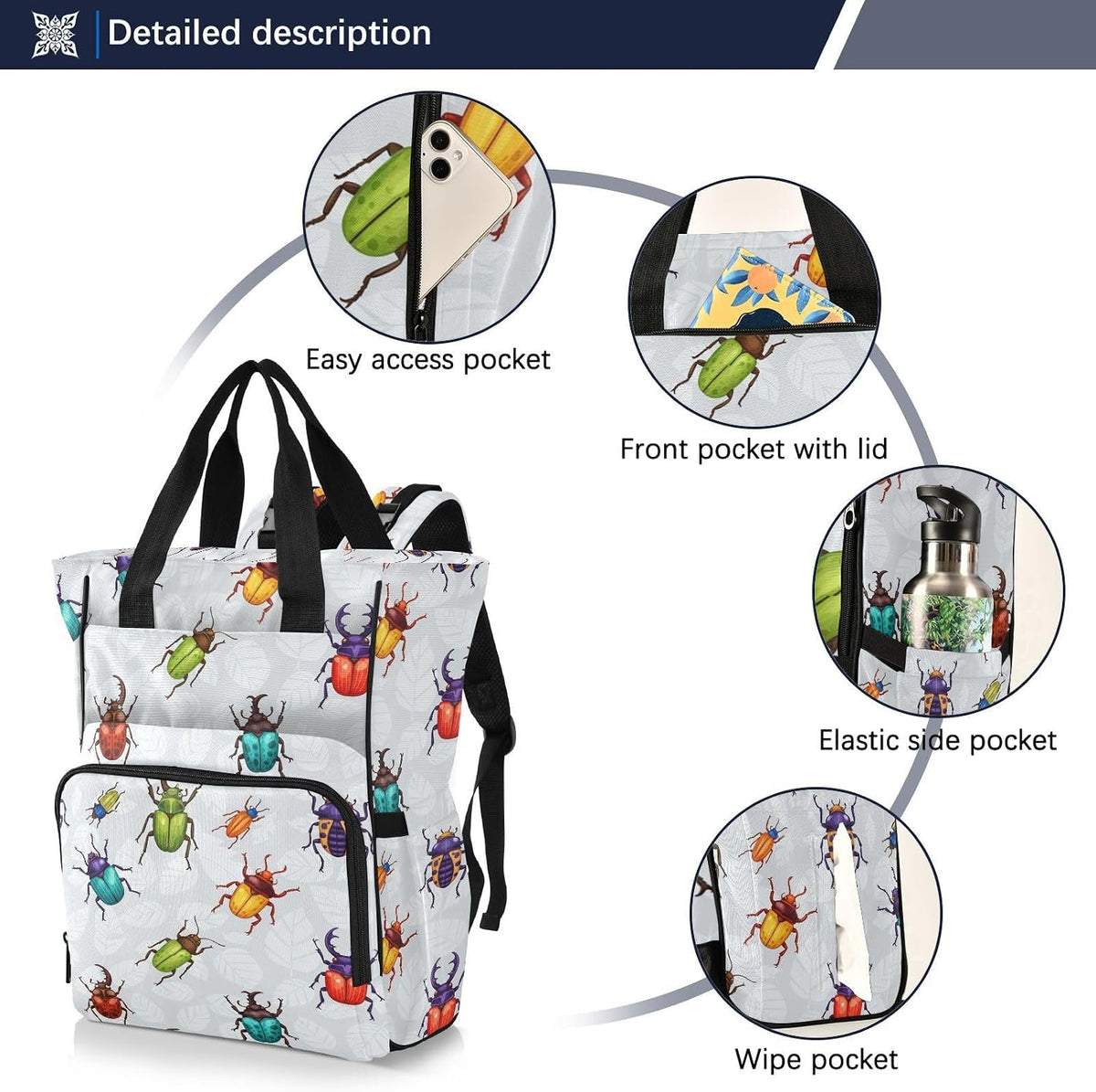 Leopard Light Gray Diaper Bag Backpack Insulated Pockets Organizer Bag Diaper Backpack for Boy Girl Unisex Baby Women Travel - Colors A