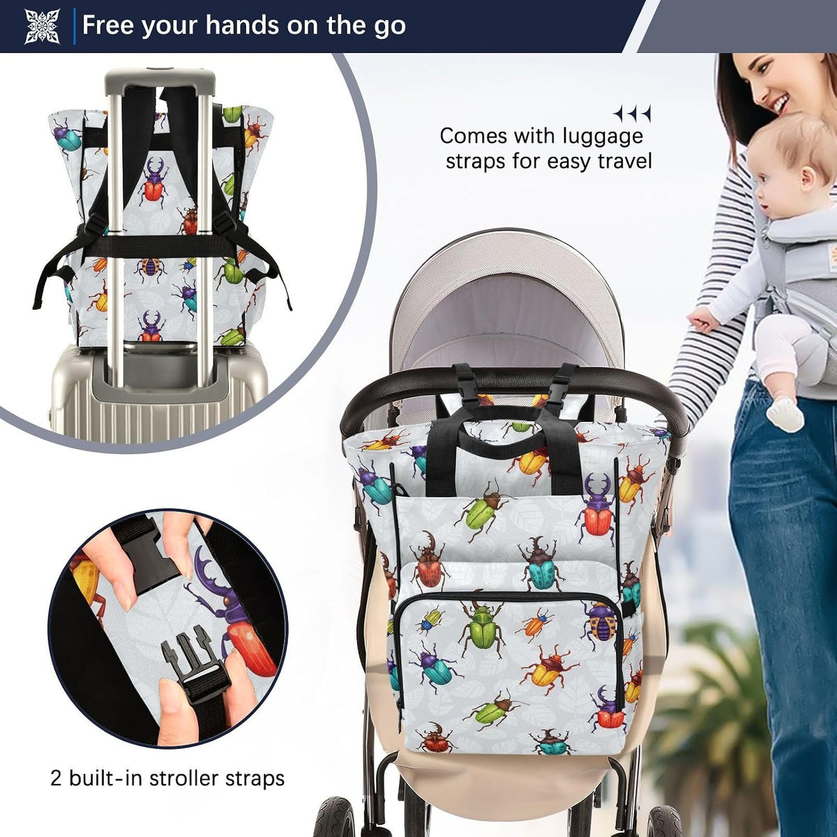 Leopard Light Gray Diaper Bag Backpack Insulated Pockets Organizer Bag Diaper Backpack for Boy Girl Unisex Baby Women Travel - Colors A