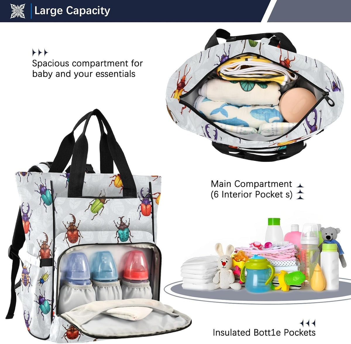 Leopard Light Gray Diaper Bag Backpack Insulated Pockets Organizer Bag Diaper Backpack for Boy Girl Unisex Baby Women Travel - Colors A