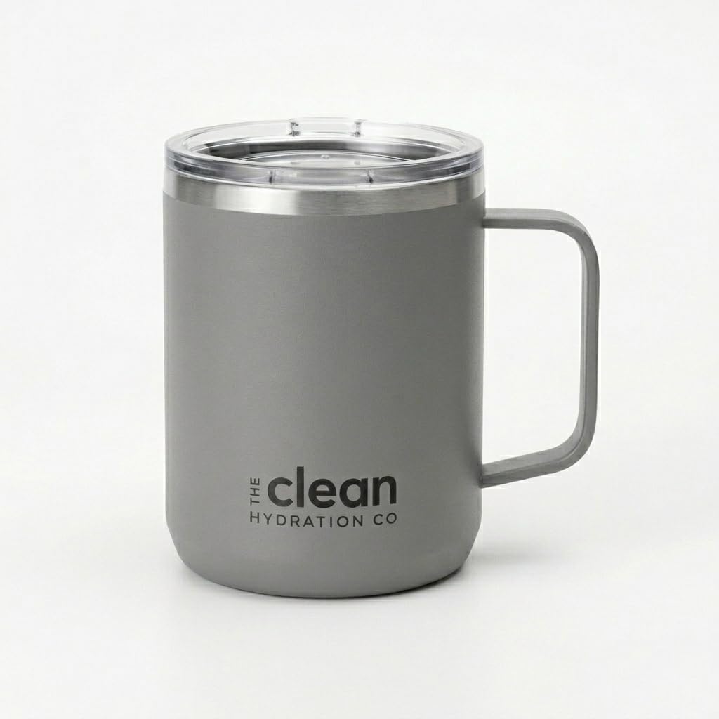 Coffee Mug Travel Mug Insulated 12 Oz | Ceramic Lined Travel Cup with Lid | Reusable Office Mug Double Wall Vacuum Eco-Friendly BPA-Free (Aqua) (Gray)