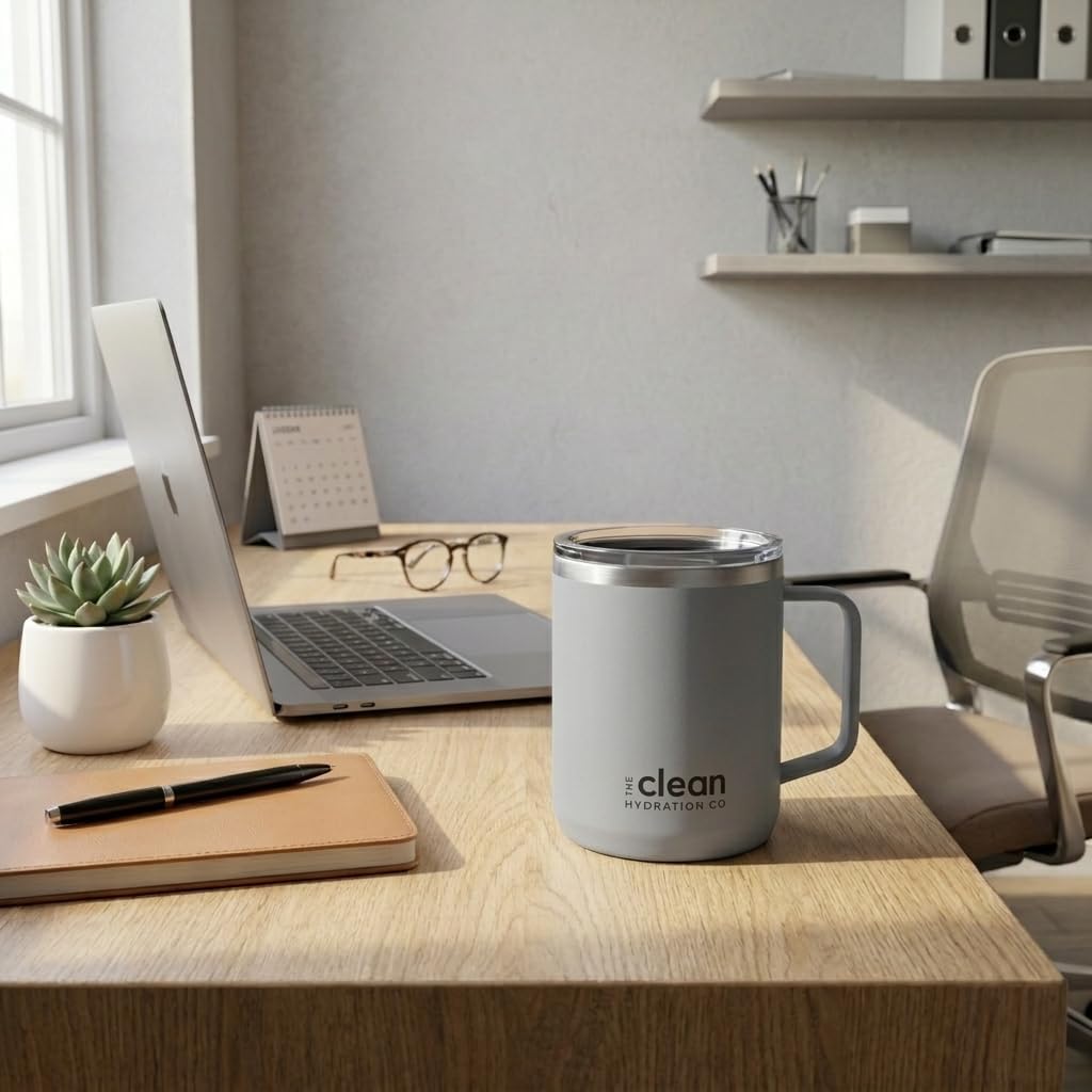 Coffee Mug Travel Mug Insulated 12 Oz | Ceramic Lined Travel Cup with Lid | Reusable Office Mug Double Wall Vacuum Eco-Friendly BPA-Free (Aqua) (Gray)
