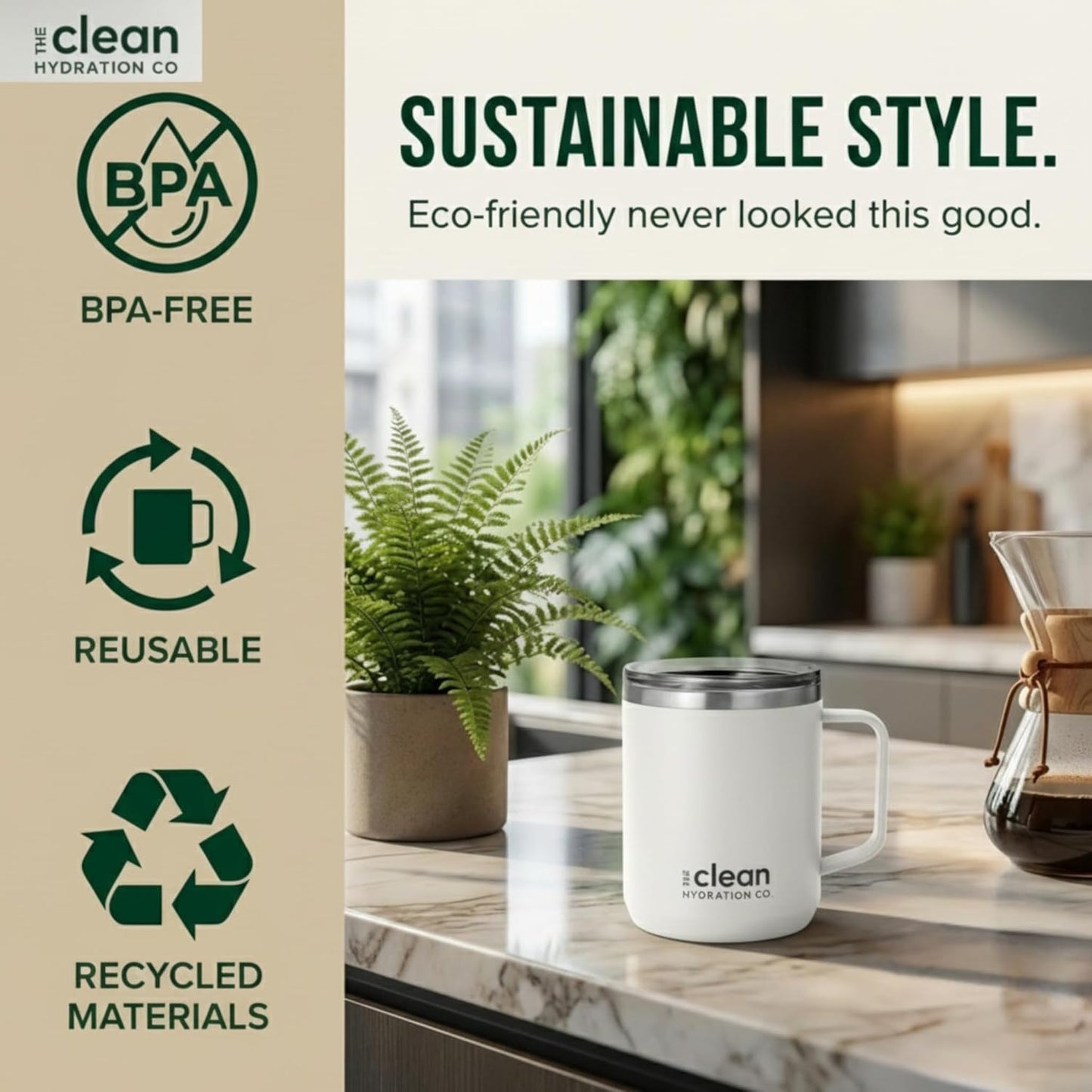 Coffee Mug Travel Mug Insulated 12 Oz | Ceramic Lined Travel Cup with Lid | Reusable Office Mug Double Wall Vacuum Eco-Friendly BPA-Free (Aqua) (Gray)