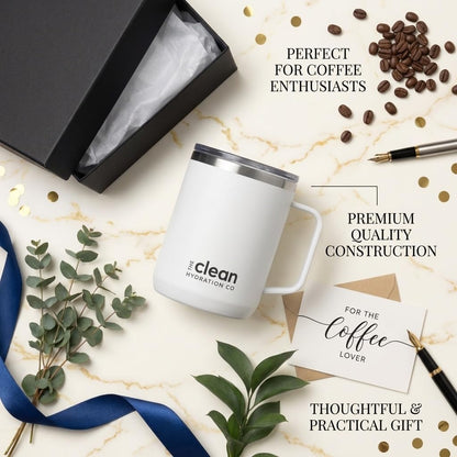 Coffee Mug Travel Mug Insulated 12 Oz | Ceramic Lined Travel Cup with Lid | Reusable Office Mug Double Wall Vacuum Eco-Friendly BPA-Free (Aqua) (Gray)