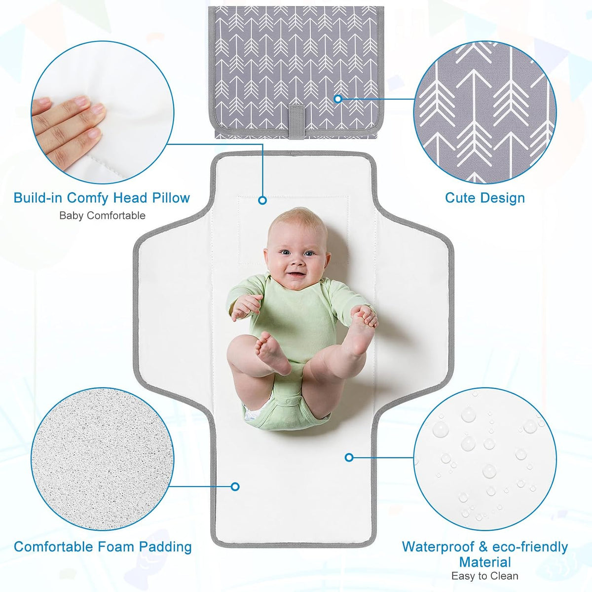 Portable Diaper Changing Pad, Waterproof Baby Changing Mat, Foldable Travel Diaper Changing Pads for Baby