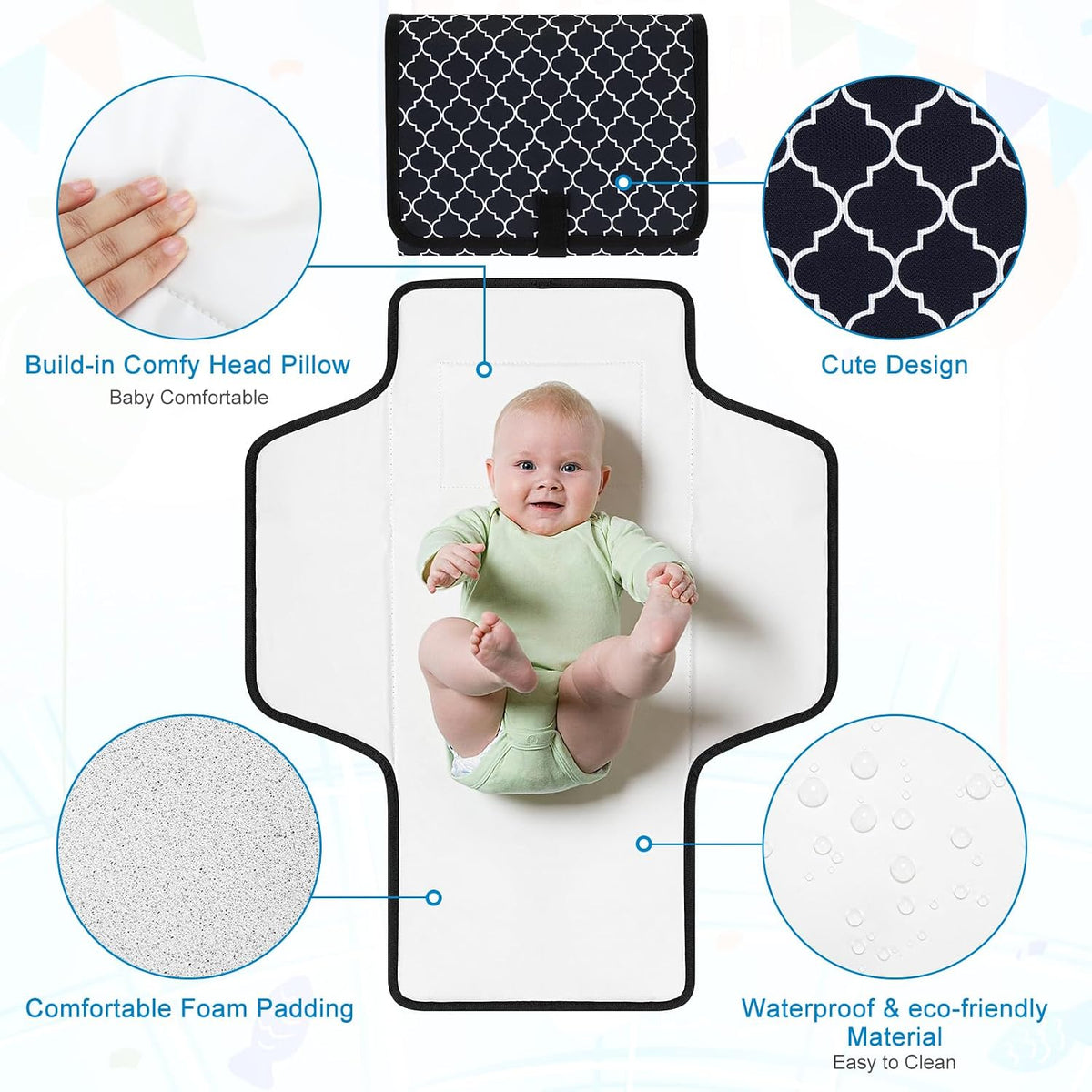 Portable Diaper Changing Pad, Waterproof Baby Changing Mat, Foldable Travel Diaper Changing Pads for Baby