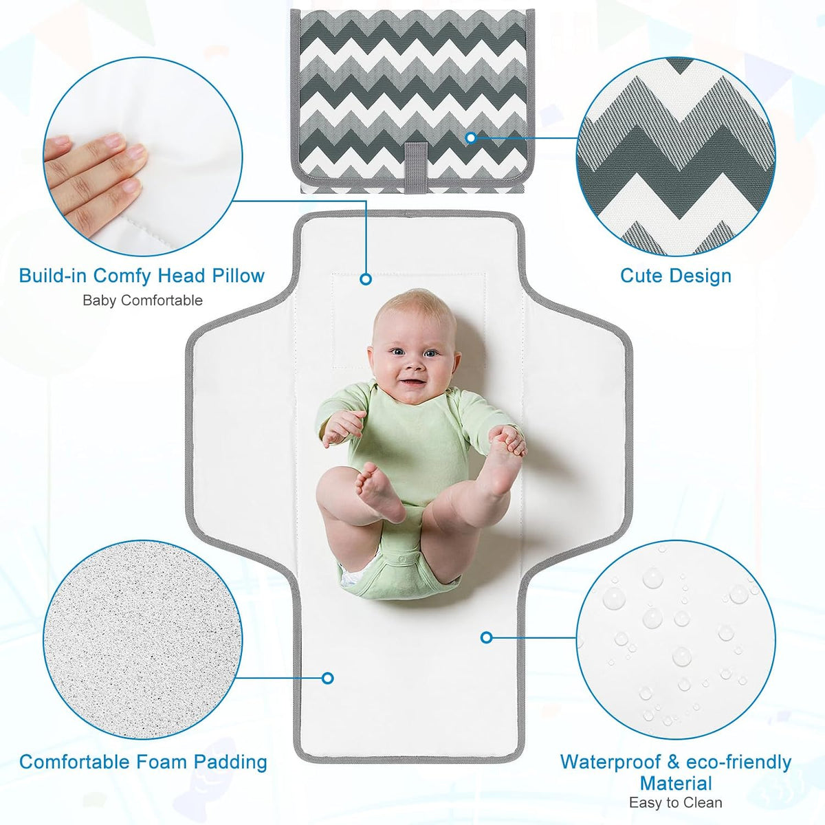 Portable Diaper Changing Pad, Waterproof Baby Changing Mat, Foldable Travel Diaper Changing Pads for Baby