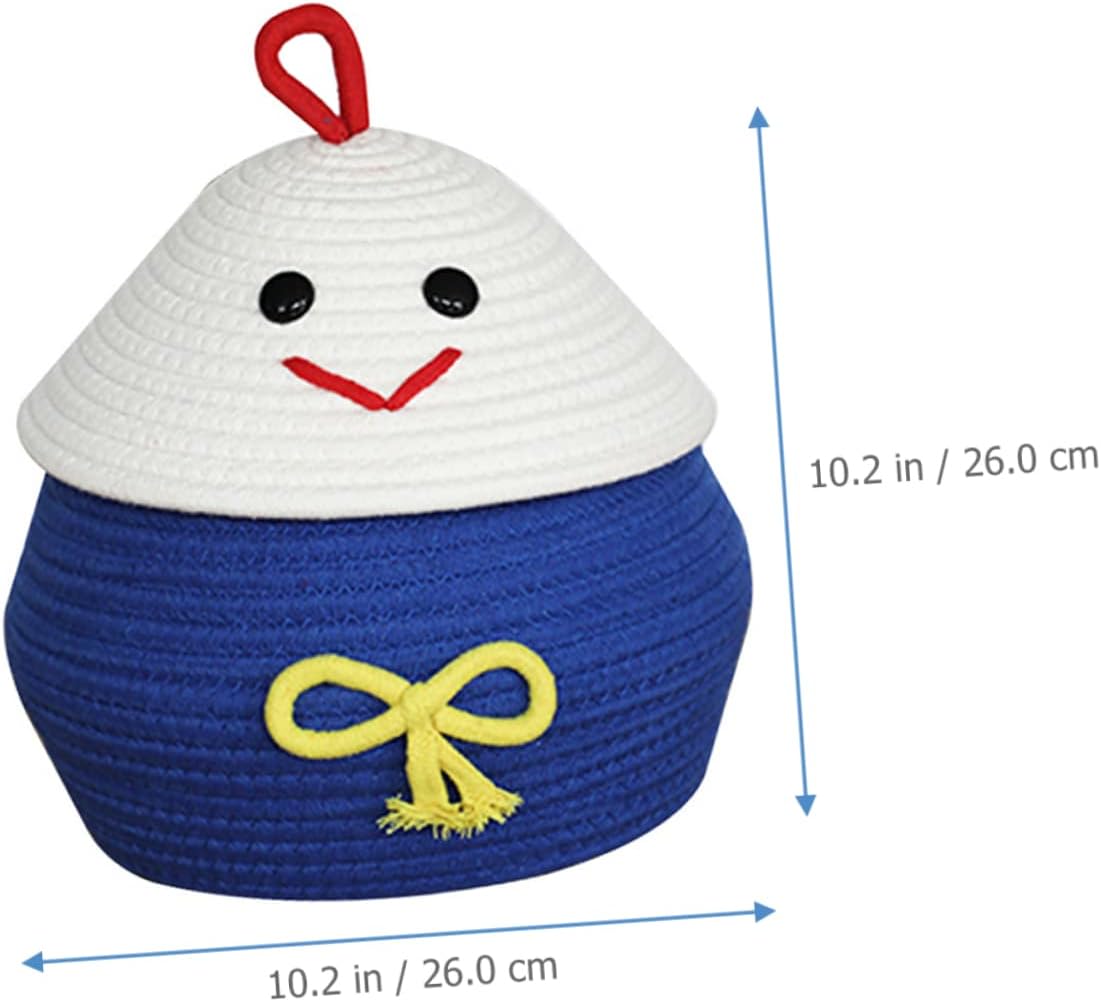 Cartoon Cotton Rope Storage Basket Lid Cute Woven Toy Organizer for Boys and Girls Home Storage Solution for Sundries and Toys Multi-Purpose Decorative Container