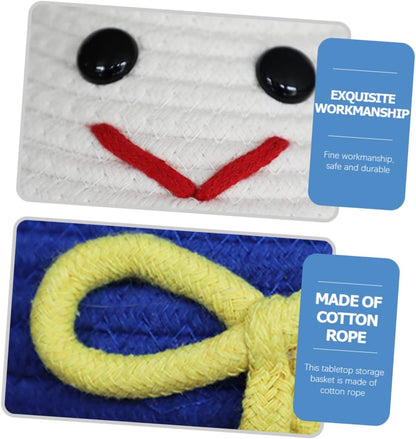 Cartoon Cotton Rope Storage Basket Lid Cute Woven Toy Organizer for Boys and Girls Home Storage Solution for Sundries and Toys Multi-Purpose Decorative Container