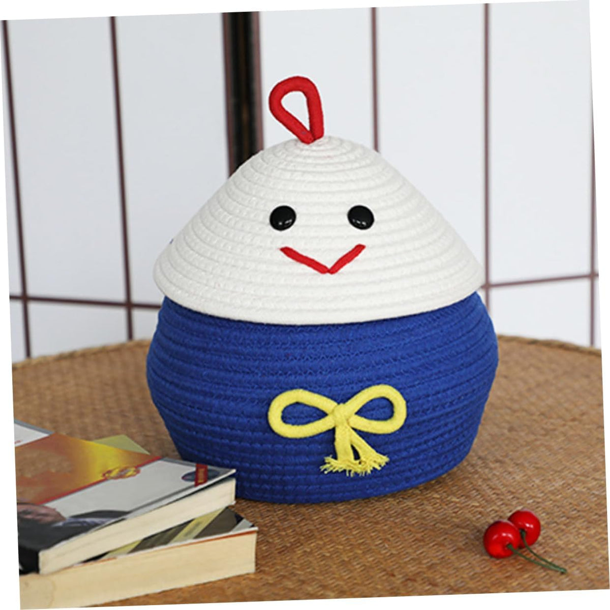 Cartoon Cotton Rope Storage Basket Lid Cute Woven Toy Organizer for Boys and Girls Home Storage Solution for Sundries and Toys Multi-Purpose Decorative Container