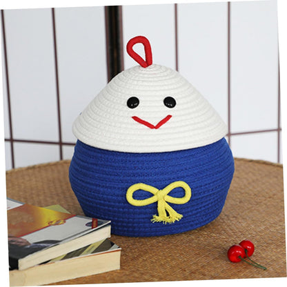 Cartoon Cotton Rope Storage Basket Lid Cute Woven Toy Organizer for Boys and Girls Home Storage Solution for Sundries and Toys Multi-Purpose Decorative Container