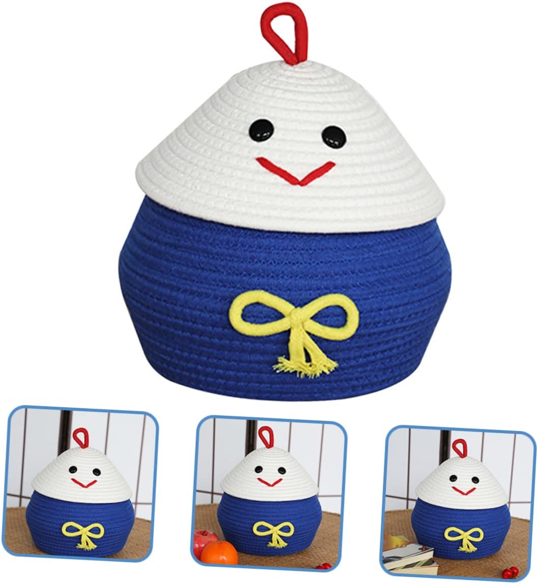 Cartoon Cotton Rope Storage Basket Lid Cute Woven Toy Organizer for Boys and Girls Home Storage Solution for Sundries and Toys Multi-Purpose Decorative Container