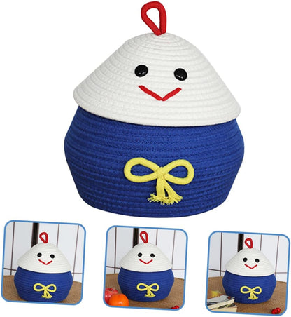 Cartoon Cotton Rope Storage Basket Lid Cute Woven Toy Organizer for Boys and Girls Home Storage Solution for Sundries and Toys Multi-Purpose Decorative Container